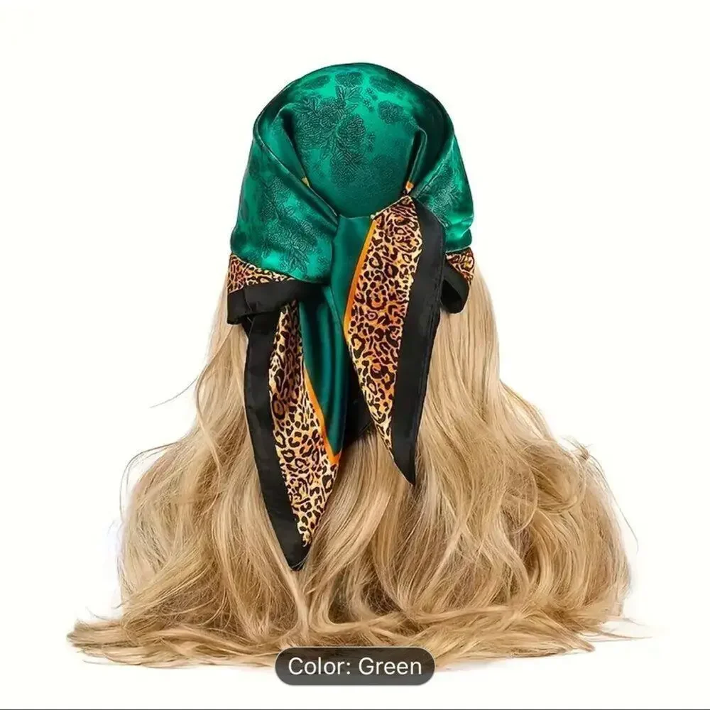 Boho Emerald Green Leopard Print Silk Scarf - Picture 4 of 13